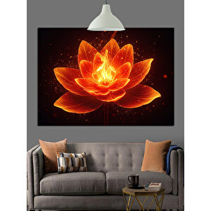 Parlayan Turuncu Lotus Çiçeği Dekoratif Kanvas - Mdf Ahşap Tablo 70x100 cm