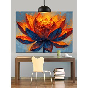 Turuncu Yapraklı Lotus Çiçeği Dekoratif Kanvas - Mdf Ahşap Tablo 70x100 cm