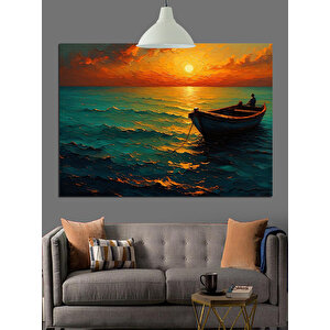 Gün Batımında Küçük Tekne Dekoratif Kanvas - Mdf Ahşap Tablo