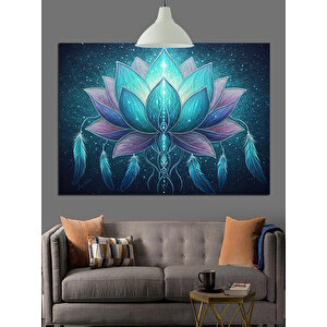 Parlayan Işıklarla Lotus Çiçeği Dekoratif Kanvas - Mdf Ahşap Tablo 35x50 cm