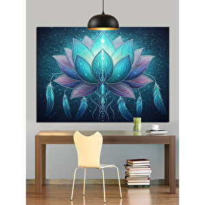Parlayan Işıklarla Lotus Çiçeği Dekoratif Kanvas - Mdf Ahşap Tablo 35x50 cm