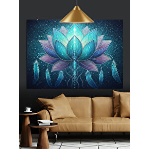 Parlayan Işıklarla Lotus Çiçeği Dekoratif Kanvas - Mdf Ahşap Tablo