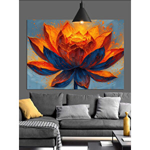 Turuncu Yapraklı Lotus Çiçeği Dekoratif Kanvas - Mdf Ahşap Tablo