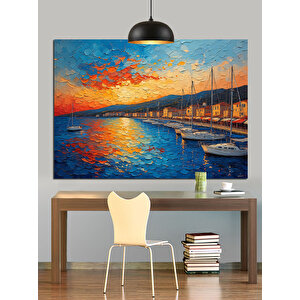 Gün Batımında Yat Limanı Dekoratif Kanvas - Mdf Ahşap Tablo