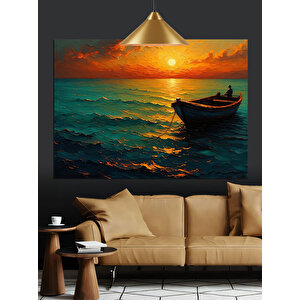 Gün Batımında Küçük Tekne Dekoratif Kanvas - Mdf Ahşap Tablo 35x50 cm