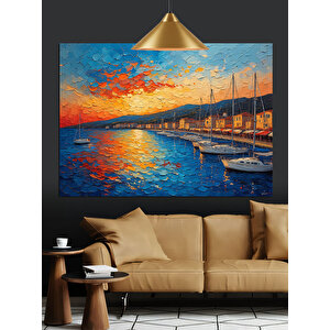 Gün Batımında Yat Limanı Dekoratif Kanvas - Mdf Ahşap Tablo 50x70 cm