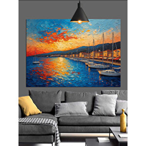 Gün Batımında Yat Limanı Dekoratif Kanvas - Mdf Ahşap Tablo 50x70 cm
