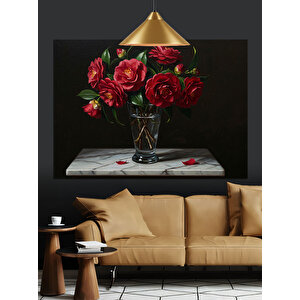 Vazoda Kırmızı Güller Dekoratif Kanvas - Mdf Ahşap Tablo 35x50 cm