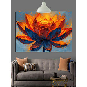 Turuncu Yapraklı Lotus Çiçeği Dekoratif Kanvas - Mdf Ahşap Tablo 70x100 cm