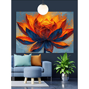 Turuncu Yapraklı Lotus Çiçeği Dekoratif Kanvas - Mdf Ahşap Tablo 70x100 cm