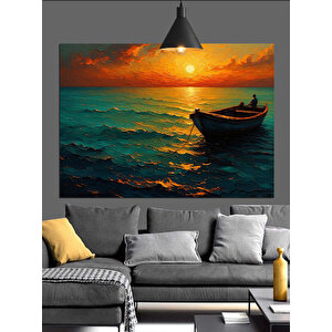 Gün Batımında Küçük Tekne Dekoratif Kanvas - Mdf Ahşap Tablo