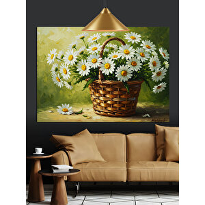 Sepette Beyaz Papatyalar Dekoratif Kanvas - Mdf Ahşap Tablo 70x100 cm
