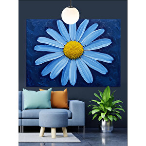 Mavi Fon Üzerinde Papatya Dekoratif Kanvas - Mdf Ahşap Tablo