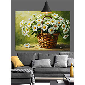 Sepette Beyaz Papatyalar Dekoratif Kanvas - Mdf Ahşap Tablo 70x100 cm