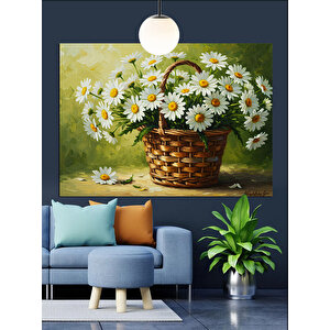 Sepette Beyaz Papatyalar Dekoratif Kanvas - Mdf Ahşap Tablo