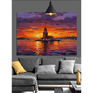 Gün Batımında Kız Kulesi Dekoratif Kanvas - Mdf Ahşap Tablo 70x100 cm