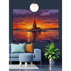 Gün Batımında Kız Kulesi Dekoratif Kanvas - Mdf Ahşap Tablo