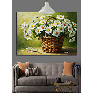 Sepette Beyaz Papatyalar Dekoratif Kanvas - Mdf Ahşap Tablo 35x50 cm