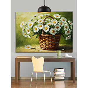 Sepette Beyaz Papatyalar Dekoratif Kanvas - Mdf Ahşap Tablo