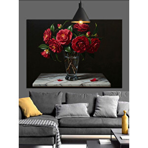 Vazoda Kırmızı Güller Dekoratif Kanvas - Mdf Ahşap Tablo 70x100 cm