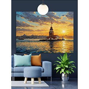 Gün Batımında Kız Kulesi Dekoratif Kanvas - Mdf Ahşap Tablo 70x100 cm