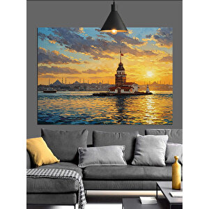 Gün Batımında Kız Kulesi Dekoratif Kanvas - Mdf Ahşap Tablo 70x100 cm