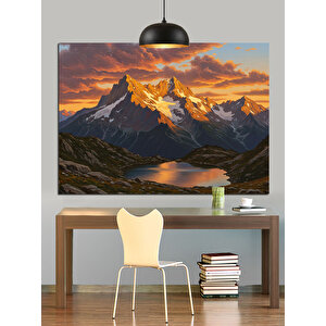 Dağlar Ve Göl Manzarası Dekoratif Kanvas - Mdf Ahşap Tablo 35x50 cm