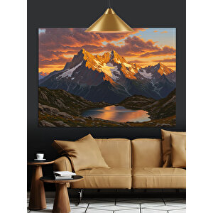 Dağlar Ve Göl Manzarası Dekoratif Kanvas - Mdf Ahşap Tablo