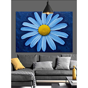 Mavi Fon Üzerinde Papatya Dekoratif Kanvas - Mdf Ahşap Tablo 70x100 cm