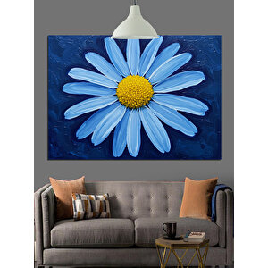 Mavi Fon Üzerinde Papatya Dekoratif Kanvas - Mdf Ahşap Tablo 70x100 cm