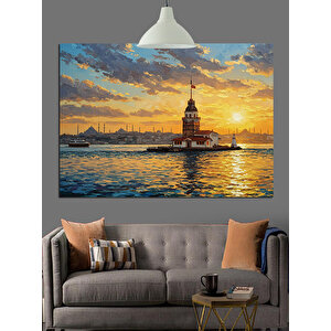 Gün Batımında Kız Kulesi Dekoratif Kanvas - Mdf Ahşap Tablo