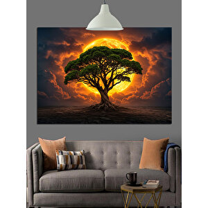 Gün Batımında Yalnız Ağaç Dekoratif Kanvas - Mdf Ahşap Tablo