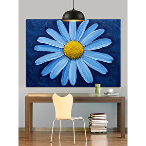 Mavi Fon Üzerinde Papatya Dekoratif Kanvas - Mdf Ahşap Tablo