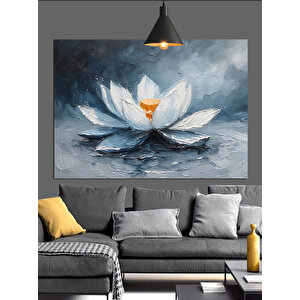 Beyaz Lotus Çiçeği Dekoratif Kanvas - Mdf Ahşap Tablo
