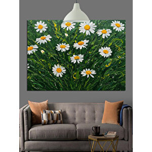 Yeşil Tarlada Papatyalar Dekoratif Kanvas - Mdf Ahşap Tablo 70x100 cm