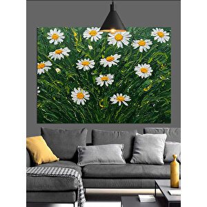 Yeşil Tarlada Papatyalar Dekoratif Kanvas - Mdf Ahşap Tablo