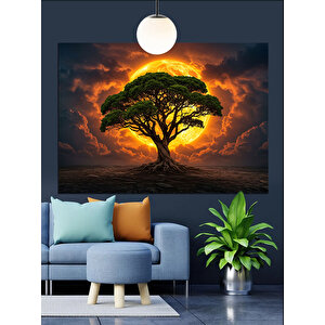 Gün Batımında Yalnız Ağaç Dekoratif Kanvas - Mdf Ahşap Tablo 70x100 cm