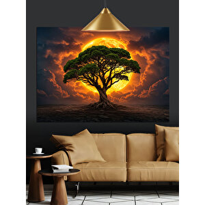 Gün Batımında Yalnız Ağaç Dekoratif Kanvas - Mdf Ahşap Tablo 70x100 cm