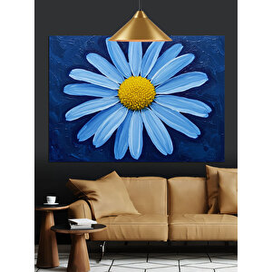 Mavi Fon Üzerinde Papatya Dekoratif Kanvas - Mdf Ahşap Tablo 50x70 cm