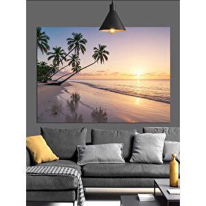 Palmiye Ağaçlı Gün Batımı Dekoratif Kanvas - Mdf Ahşap Tablo 70x100 cm