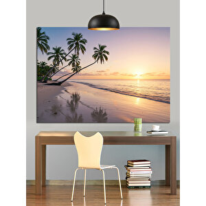 Palmiye Ağaçlı Gün Batımı Dekoratif Kanvas - Mdf Ahşap Tablo 70x100 cm