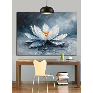 Beyaz Lotus Çiçeği Dekoratif Kanvas - Mdf Ahşap Tablo 70x100 cm