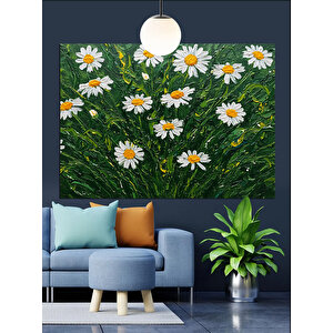 Yeşil Tarlada Papatyalar Dekoratif Kanvas - Mdf Ahşap Tablo 25x35 cm