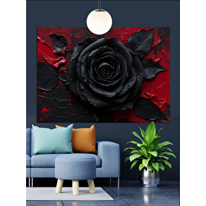 Koyu Kırmızı Gül Dekoratif Kanvas - Mdf Ahşap Tablo