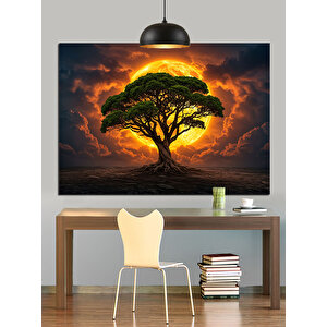 Gün Batımında Yalnız Ağaç Dekoratif Kanvas - Mdf Ahşap Tablo