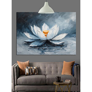 Beyaz Lotus Çiçeği Dekoratif Kanvas - Mdf Ahşap Tablo 35x50 cm