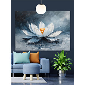 Beyaz Lotus Çiçeği Dekoratif Kanvas - Mdf Ahşap Tablo 35x50 cm