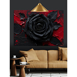 Koyu Kırmızı Gül Dekoratif Kanvas - Mdf Ahşap Tablo 35x50 cm
