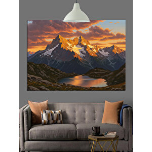 Dağlar Ve Göl Manzarası Dekoratif Kanvas - Mdf Ahşap Tablo 70x100 cm