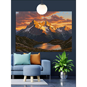 Dağlar Ve Göl Manzarası Dekoratif Kanvas - Mdf Ahşap Tablo 70x100 cm